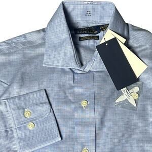 NWT Polo Ralph Lauren Slim‎ Fit Easy Care Button Up Plaid Blue Shirt 14.5 32/33
